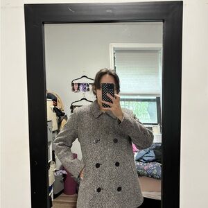 L.L. Bean Black and Gray Pea Coat Double-Breasted Wool